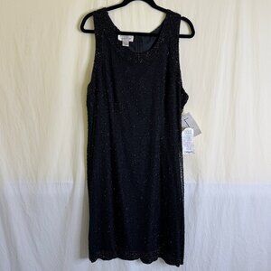 Laurence Kazar NWT Formal Dress Plus Size 2X Beaded Sequin Silk Lined Black Vtg